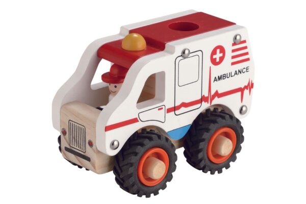Magni Ambulance træbil med gummihjul