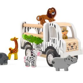 Magni zoo træbil med 6 dyr
