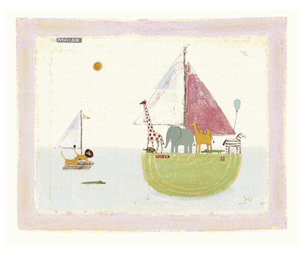Maileg plakat med Noas ark og nogle af de mange dyr ombord